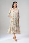 Shop_Naintara Bajaj_Gray Cotton, Linen Collared Floral Print Frill Hem Dress _Online_at_Aza_Fashions