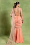 Tuhina Srivastava_Peach Georgette, Tulle, Silk, Velvet Embroidery Mermaid Saree And Blouse Set _Online_at_Aza_Fashions