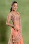 Buy_Tuhina Srivastava_Peach Georgette, Tulle, Silk, Velvet Embroidery Mermaid Saree And Blouse Set 