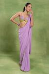 Tuhina Srivastava_Lilac Georgette, Silk Sequins, Zari, Pre-draped Saree And Embellished Blouse Set _Online_at_Aza_Fashions