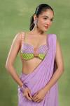 Tuhina Srivastava_Lilac Georgette, Silk Sequins, Zari, Pre-draped Saree And Embellished Blouse Set _at_Aza_Fashions