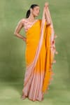 Tuhina Srivastava_Yellow Georgette, Silk Beads, Tassels, Embroidery Ombre Saree With Blouse _Online_at_Aza_Fashions
