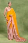 Buy_Tuhina Srivastava_Yellow Georgette, Silk Beads, Tassels, Embroidery Ombre Saree With Blouse _Online_at_Aza_Fashions