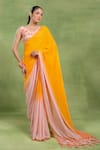 Buy_Tuhina Srivastava_Yellow Georgette, Silk Beads, Tassels, Embroidery Ombre Saree With Blouse _at_Aza_Fashions