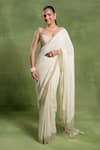 Buy_Tuhina Srivastava_Off White Crepe, Silk, Velvet, Net Zari, Embroidery Sweetheart Saree With Blouse _at_Aza_Fashions