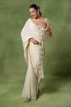 Tuhina Srivastava_Off White Crepe, Silk, Velvet, Net Zari, Embroidery Sweetheart Saree With Blouse _at_Aza_Fashions