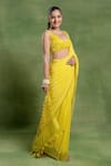 Tuhina Srivastava_Yellow Crepe, Silk, Velvet, Net Tassels, Zari, Jaal And Saree With Blouse _Online_at_Aza_Fashions