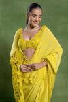 Buy_Tuhina Srivastava_Yellow Crepe, Silk, Velvet, Net Tassels, Zari, Jaal And Saree With Blouse 
