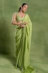 Tuhina Srivastava_Green Silk, Crepe Embroidery, Sequins, Zari, Parrot Jaal Saree And Blouse Set _Online_at_Aza_Fashions
