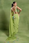 Shop_Tuhina Srivastava_Green Silk, Crepe Embroidery, Sequins, Zari, Parrot Jaal Saree And Blouse Set _at_Aza_Fashions
