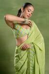 Buy_Tuhina Srivastava_Green Silk, Crepe Embroidery, Sequins, Zari, Parrot Jaal Saree And Blouse Set _Online_at_Aza_Fashions