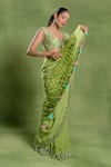Tuhina Srivastava_Green Silk, Crepe Embroidery, Sequins, Zari, Parrot Jaal Saree And Blouse Set _at_Aza_Fashions