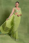 Buy_Tuhina Srivastava_Green Silk, Crepe Embroidery, Sequins, Zari, Parrot Jaal Saree And Blouse Set 