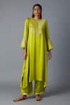 Shop_Vasstram_Lime Modal, Satin, Silk Zari Round Neck Rasna Banarasi Kurta And Pant Set _Online_at_Aza_Fashions