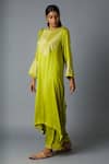 Vasstram_Lime Modal, Satin, Silk Zari Round Neck Rasna Banarasi Kurta And Pant Set _at_Aza_Fashions