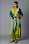 Buy_Vasstram_Lime Modal, Satin, Silk Zari Round Neck Rasna Banarasi Kurta And Pant Set _at_Aza_Fashions