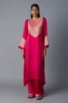 Buy_Vasstram_Pink Modal, Satin, Silk Zari Round Neck Rasna Banarasi Kurta And Pant Set _at_Aza_Fashions