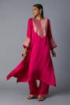 Vasstram_Pink Modal, Satin, Silk Zari Round Neck Rasna Banarasi Kurta And Pant Set _Online_at_Aza_Fashions