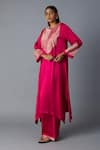 Buy_Vasstram_Pink Modal, Satin, Silk Zari Round Neck Rasna Banarasi Kurta And Pant Set _Online_at_Aza_Fashions