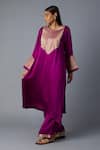 Vasstram_Purple Modal, Satin, Silk Zari Round Neck Rasna Banarasi Kurta With Pant _at_Aza_Fashions