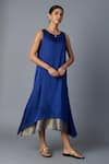 Shop_Vasstram_Blue Modal, Satin, Silk Zari Round Neck Chameli Striped Layered Dress _Online_at_Aza_Fashions