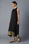 Vasstram_Black Modal, Satin, Silk Zari Round Neck Chameli Striped Dress _at_Aza_Fashions
