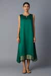 Shop_Vasstram_Green Modal, Satin, Silk Zari, Embroidery Halter Neck Chameli Dress _Online_at_Aza_Fashions