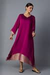 Buy_Vasstram_Purple Modal, Satin, Silk Zari Round Neck Chameli Striped Layered Dress _Online_at_Aza_Fashions
