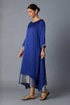 Vasstram_Blue Modal, Satin, Silk Zari, Embroidery Round Neck Chameli Layered Dress _Online_at_Aza_Fashions
