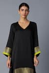 Vasstram_Black Modal, Satin, Silk Zari V-neck Heena Panelled Kaftan With Pant _Online_at_Aza_Fashions