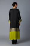 Shop_Vasstram_Black Modal, Satin, Silk Zari V-neck Heena Panelled Kaftan With Pant _at_Aza_Fashions
