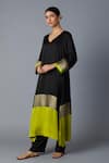 Buy_Vasstram_Black Modal, Satin, Silk Zari V-neck Heena Panelled Kaftan With Pant _Online_at_Aza_Fashions
