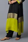 Shop_Vasstram_Black Modal, Satin, Silk Zari V-neck Heena Panelled Kaftan With Pant _Online_at_Aza_Fashions