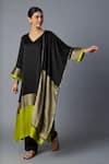 Vasstram_Black Modal, Satin, Silk Zari V-neck Heena Panelled Kaftan With Pant _at_Aza_Fashions