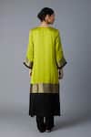 Shop_Vasstram_Lime Modal, Satin, Silk Zari V-neck Heena Panelled Kaftan With Pant _at_Aza_Fashions