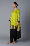 Vasstram_Lime Modal, Satin, Silk Zari V-neck Heena Panelled Kaftan With Pant _Online_at_Aza_Fashions