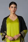Buy_Vasstram_Lime Modal, Satin, Silk Zari V-neck Heena Panelled Kaftan With Pant _Online_at_Aza_Fashions