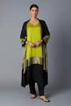 Buy_Vasstram_Lime Modal, Satin, Silk Zari V-neck Heena Panelled Kaftan With Pant _at_Aza_Fashions