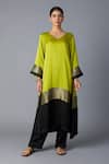 Shop_Vasstram_Lime Modal, Satin, Silk Zari V-neck Heena Panelled Kaftan With Pant _Online_at_Aza_Fashions