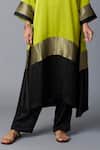 Vasstram_Lime Modal, Satin, Silk Zari V-neck Heena Panelled Kaftan With Pant _at_Aza_Fashions