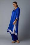 Buy_Vasstram_Blue Modal, Satin, Silk Zari V-neck Kamal Asymmetric Kurta And Pant Set _Online_at_Aza_Fashions