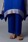 Shop_Vasstram_Blue Modal, Satin, Silk Zari V-neck Kamal Asymmetric Kurta And Pant Set _Online_at_Aza_Fashions