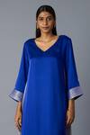 Vasstram_Blue Modal, Satin, Silk Zari V-neck Kamal Asymmetric Kurta And Pant Set _at_Aza_Fashions