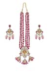 Shop_Minaki_Red Beads, Pearls, Stones Ganesha Ruby And Layered Necklace Set _at_Aza_Fashions