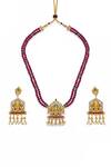 Shop_Minaki_Multi Color Beads, Pearls, Stones, Ganesha Layered Necklace And Matching Earrings _at_Aza_Fashions