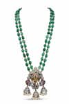 Shop_Minaki_Green Ganesha Pendant Layered Beaded Necklace _at_Aza_Fashions