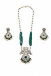 Shop_Minaki_Green Pearls, Stones Antique Finish And Beads Necklace Set _at_Aza_Fashions