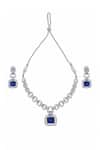 Shop_Minaki_Silver Plated Crystals, Stones Cubic Zirconia Studded Necklace And Earring Set _at_Aza_Fashions
