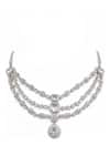 Buy_Minaki_Silver Plated Faux Diamonds Studded Layered Necklace And Earrings Set _Online_at_Aza_Fashions
