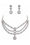 Shop_Minaki_Silver Plated Faux Diamonds Studded Layered Necklace And Earrings Set _at_Aza_Fashions